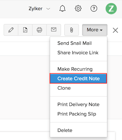 Creating a Credit Note