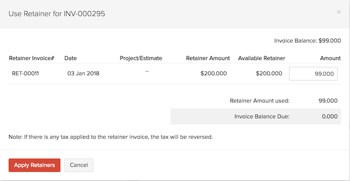 Applying Retainer to an invoice