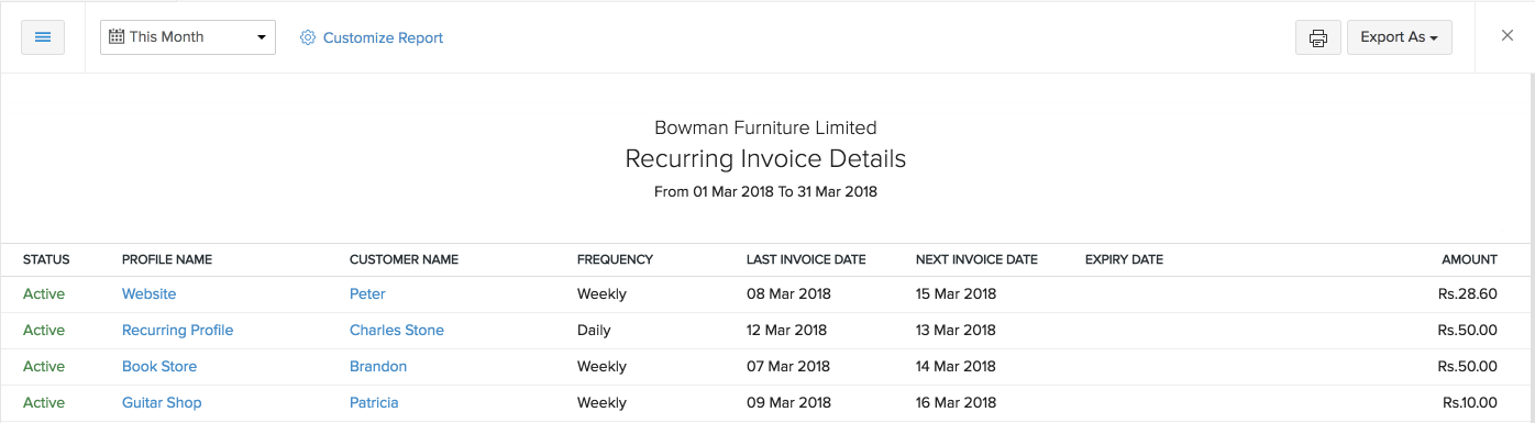 Recurring Invoice Details