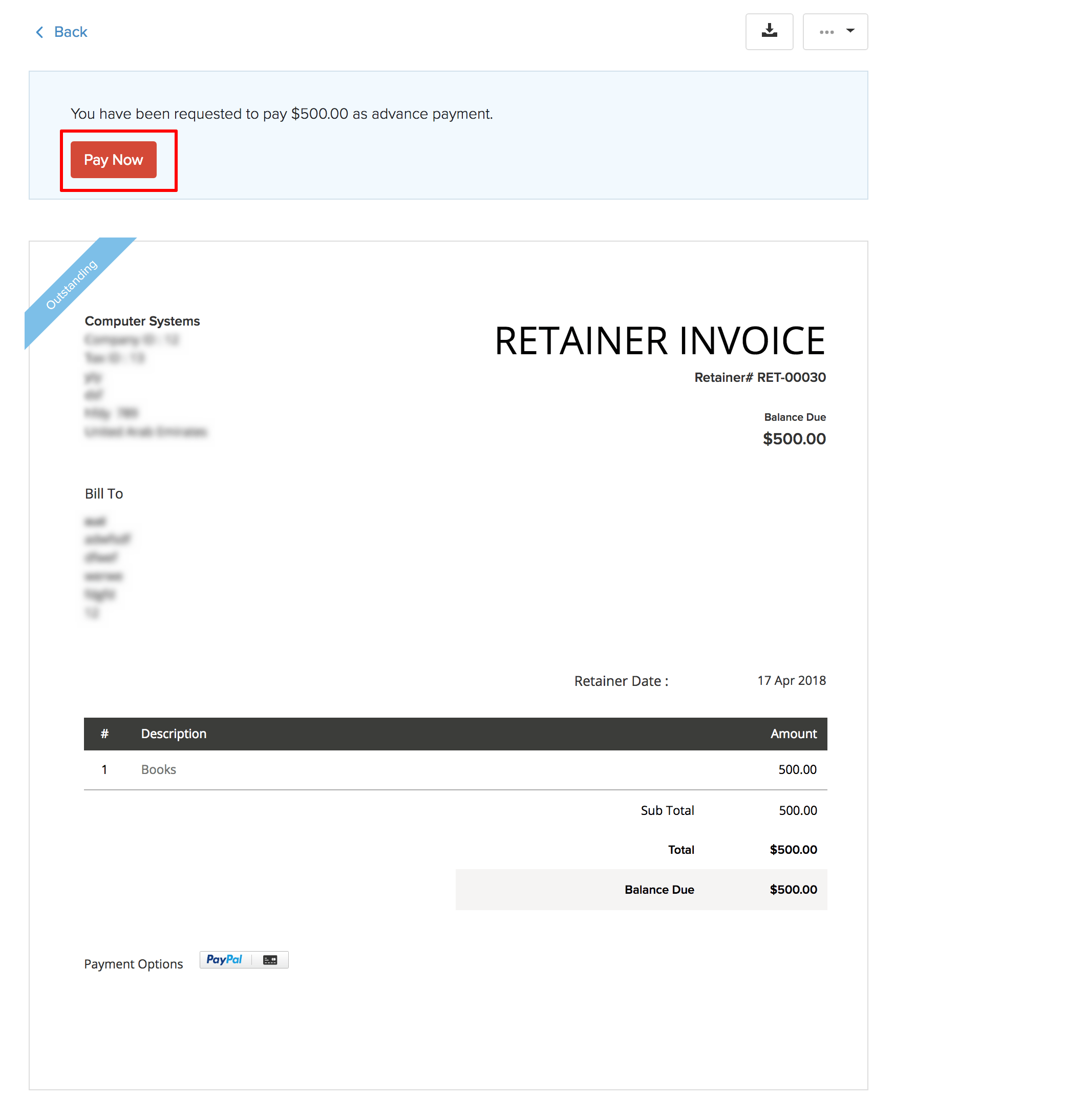 Recording Payments for Retainer Invoices Help Zoho Invoice