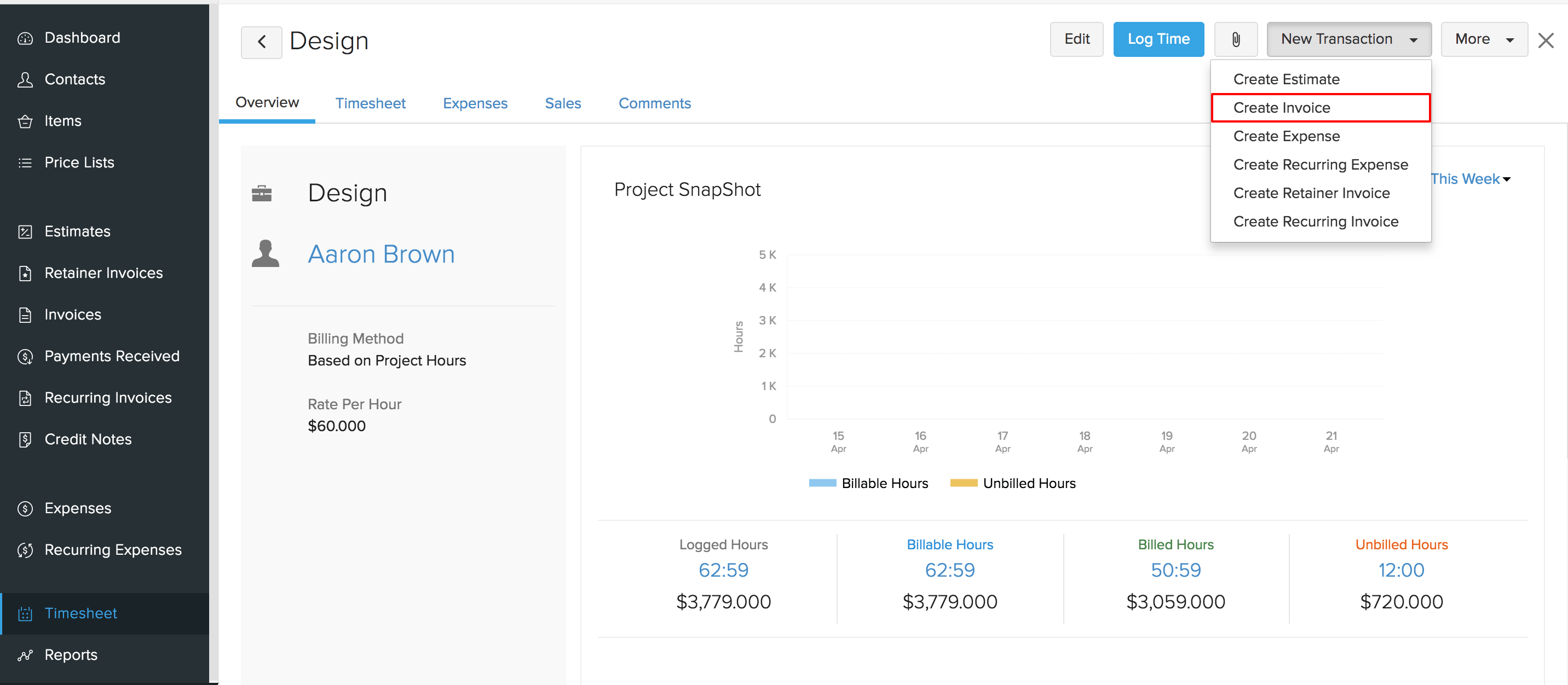 Retainer to Invoice Project