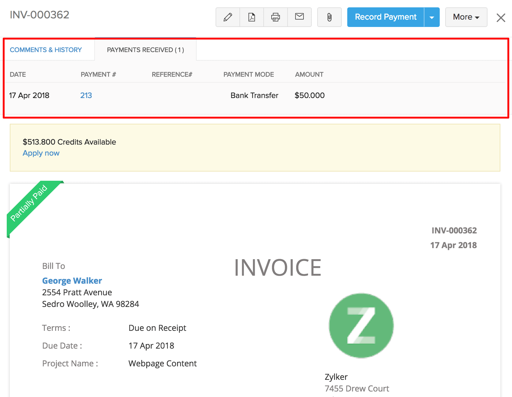 Invoice for Project
