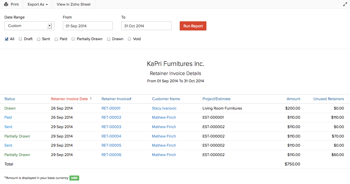 Retainer Invoice Detail