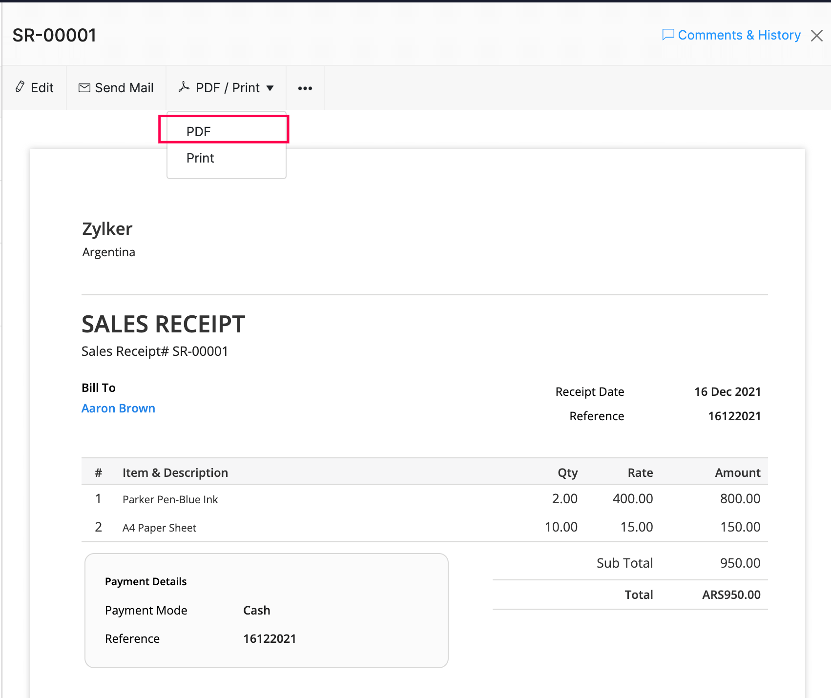 download sales receipt