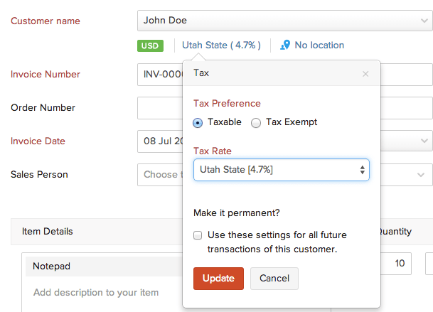 Sales tax in invoices