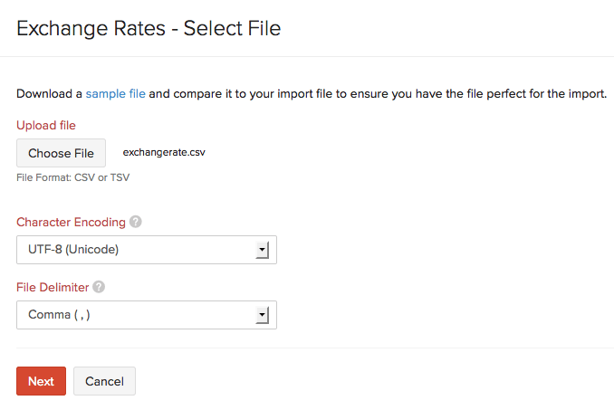 Exchange rates - Select file