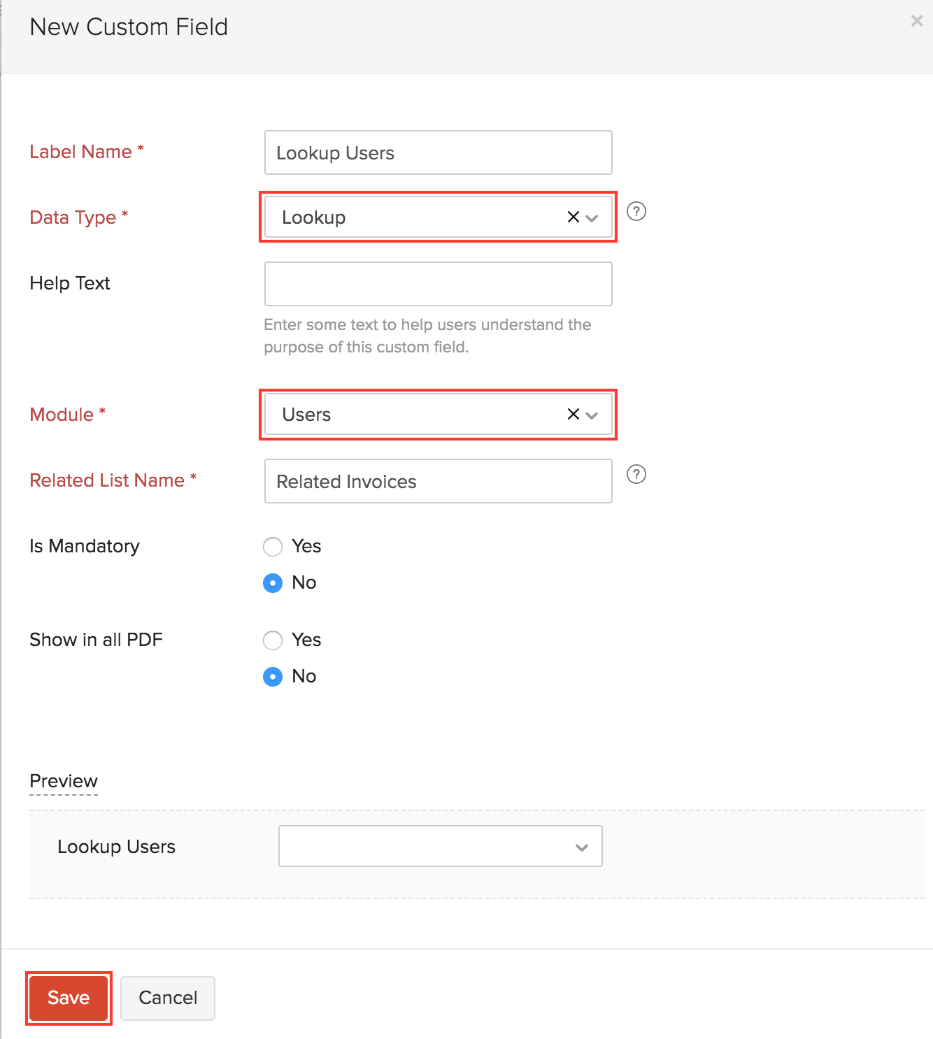 Lookup Custom Field