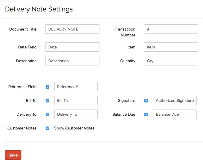 Delivery Note Settings Preferences