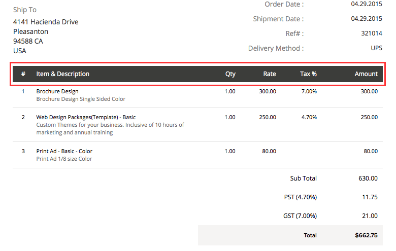 Item Table