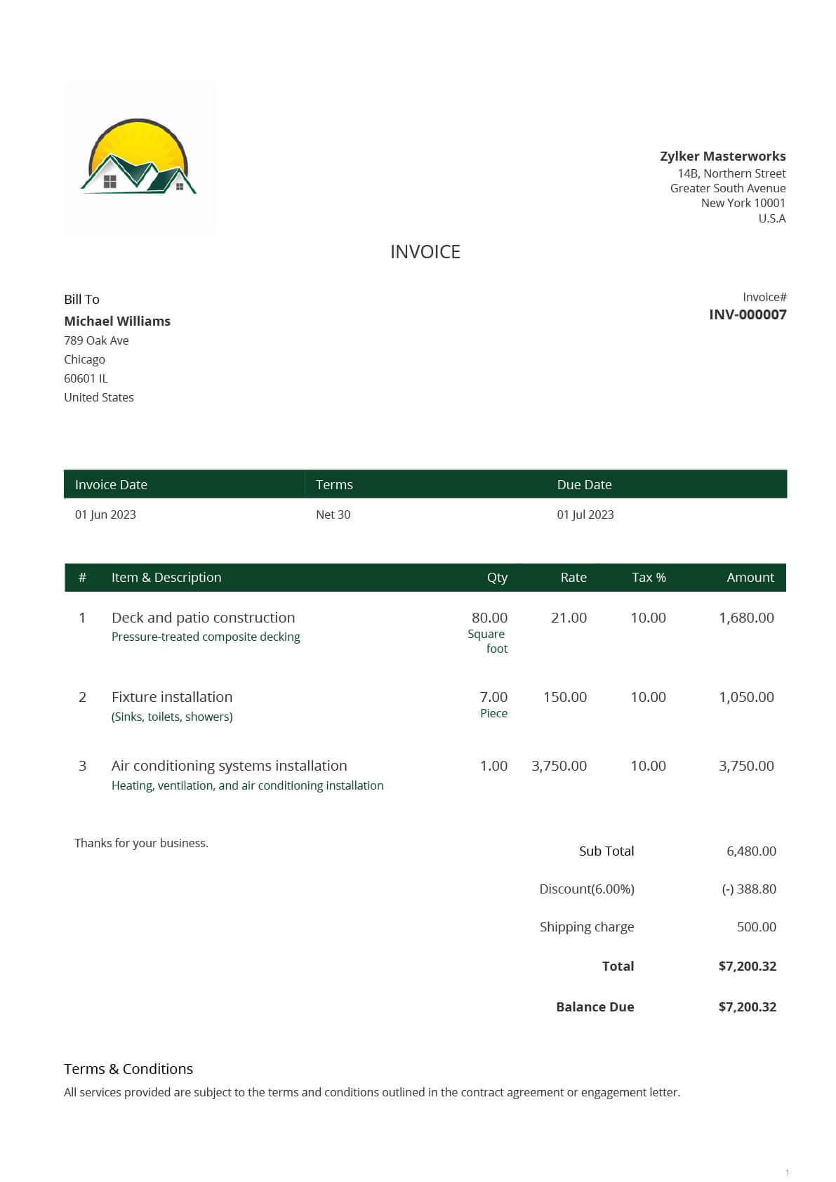 Construction Invoice Template