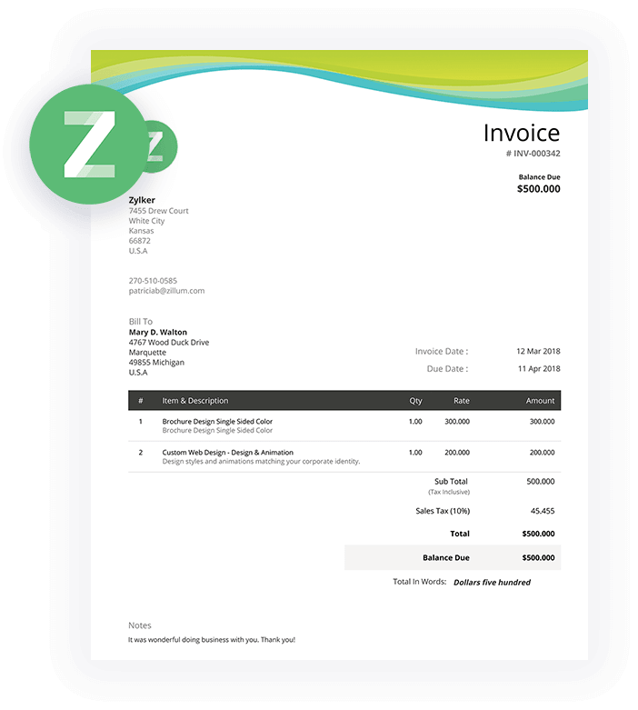 Customizable Invoice Template - Zoho Invoice
