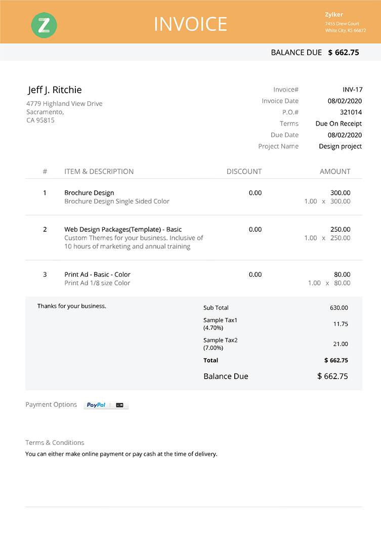 Microsoft invoice template  Free download  Zoho Invoice Pertaining To Template Of Invoice In Word