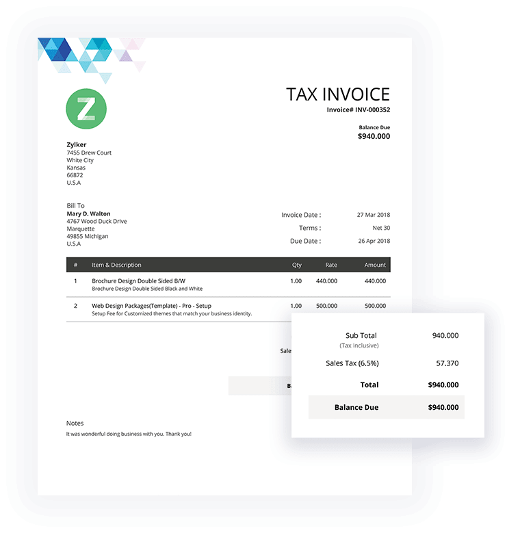 zoho invoices