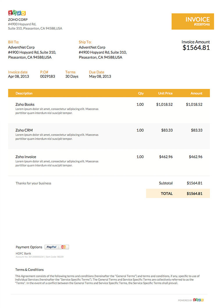 Invoice Template Free Downloads from www.zoho.com