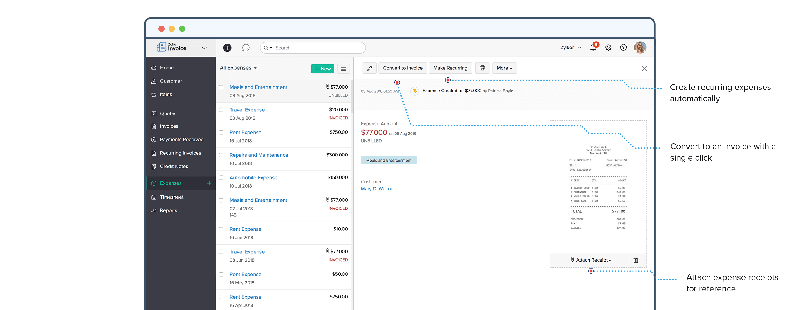 Record and Track Expenses - Zoho Invoice