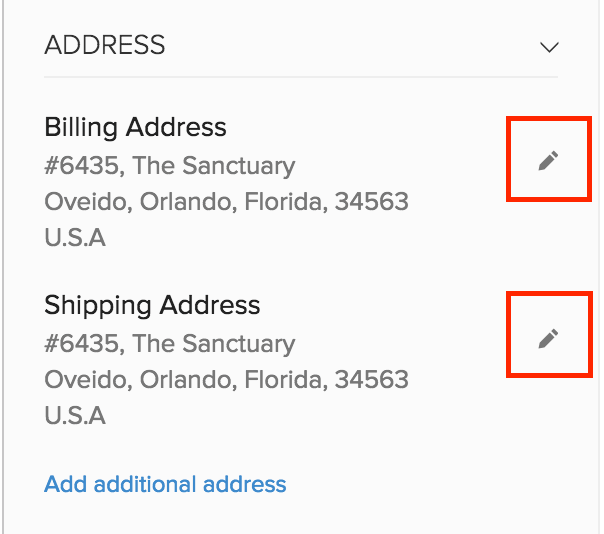 Edit Shipping/Billing Address