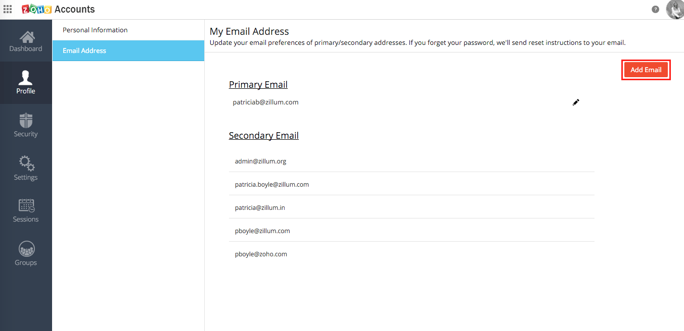 how do i change email address in zoho