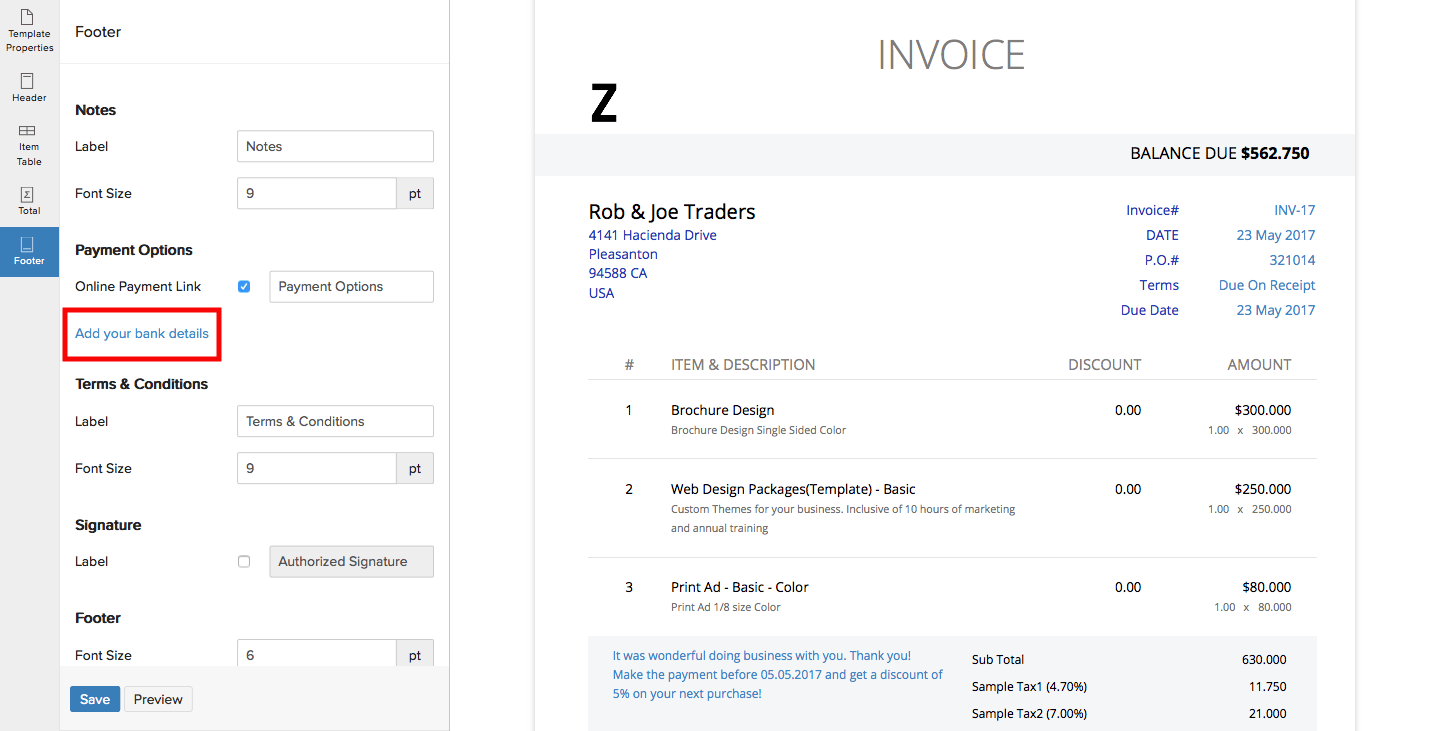 Add Bank Details To Invoice