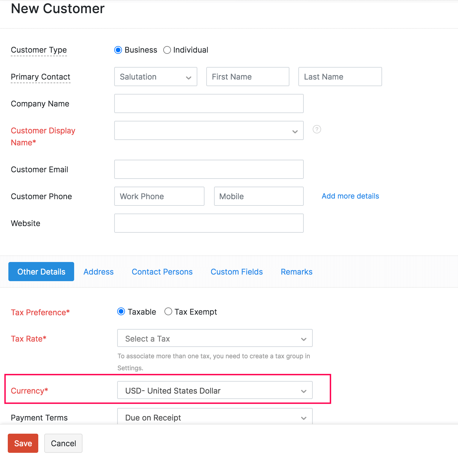 Change currency for customer