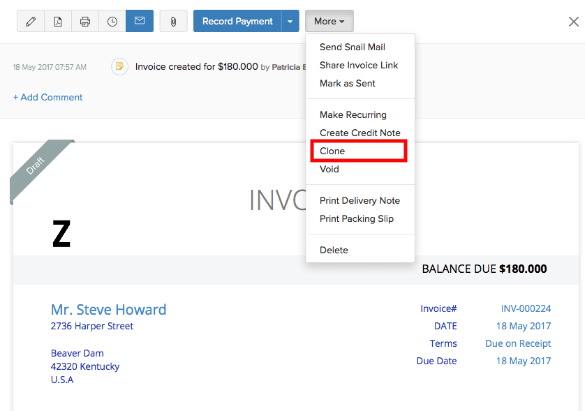 Clone the invoice