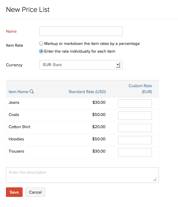 Price List for more than 200 items