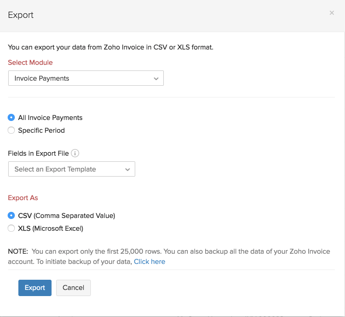 Importing/Exporting data into Zoho Invoice