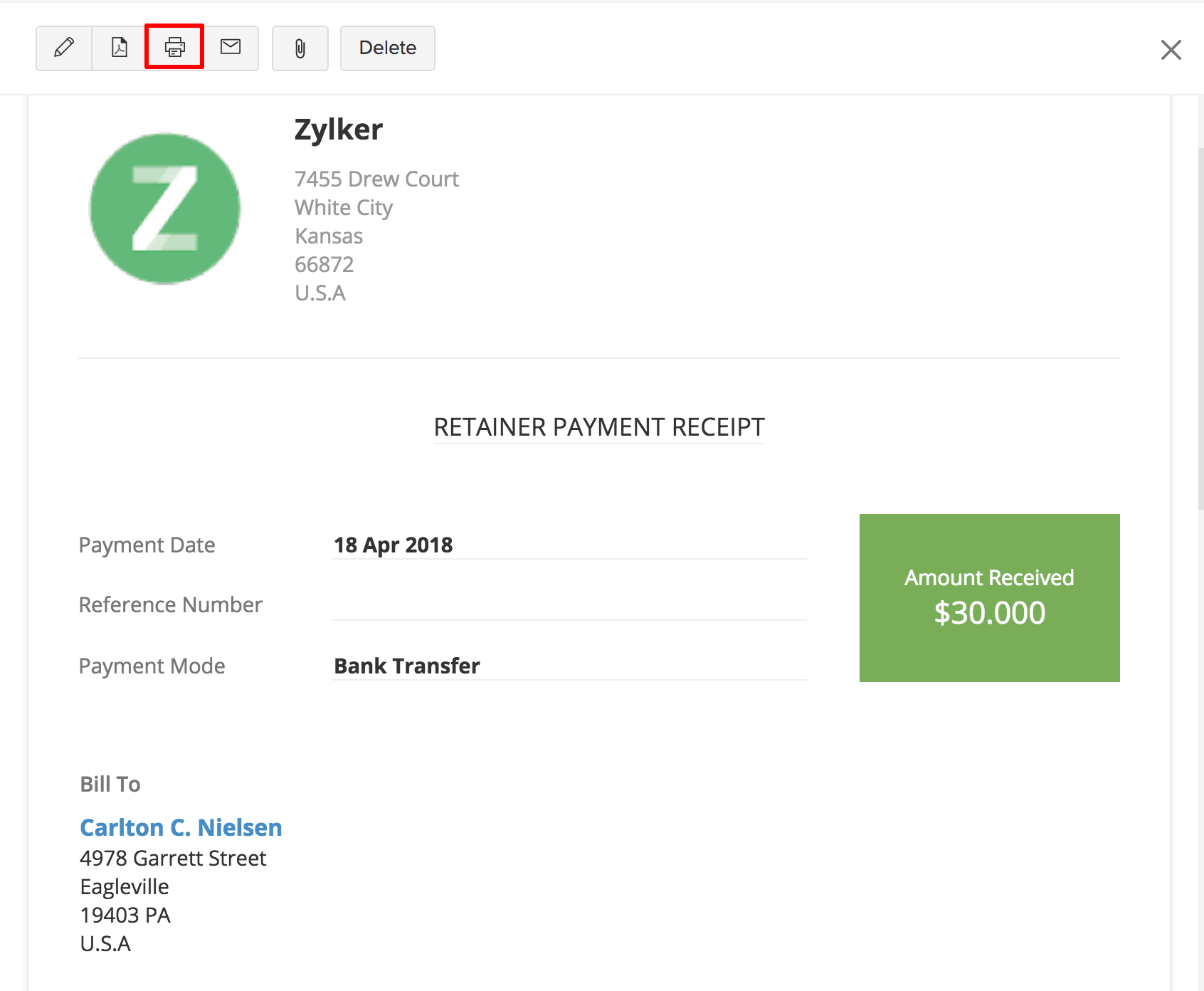 Print Payment Receipt