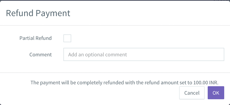 Refund payment dialog box