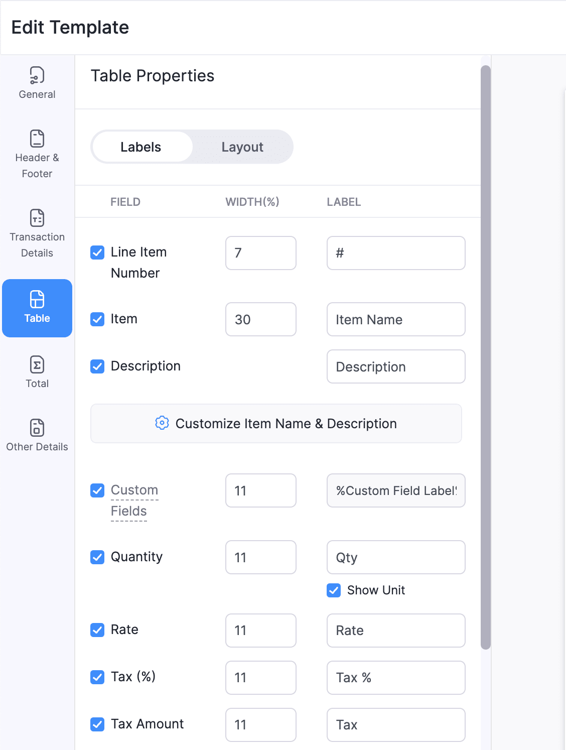 Edit Labels