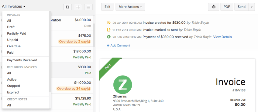 Zoho Invoice All Invoices On One Page