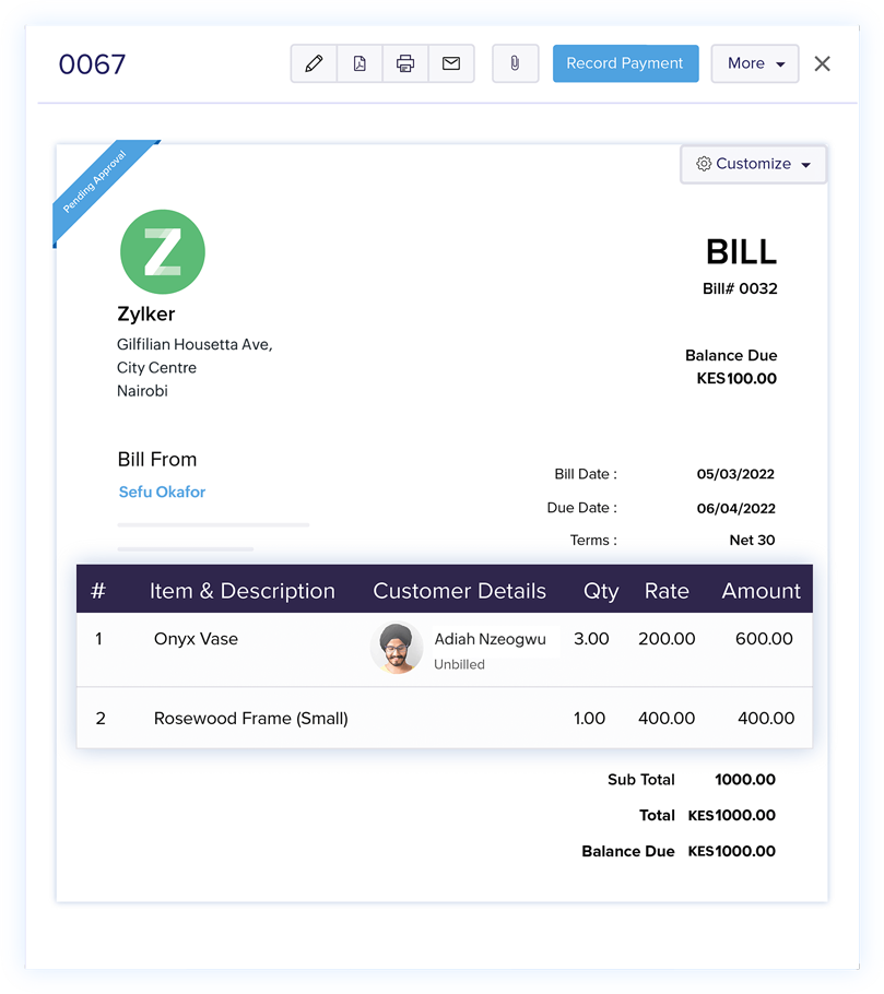 Associate Customers with Bills - Online Billing Management Software | Zoho Books