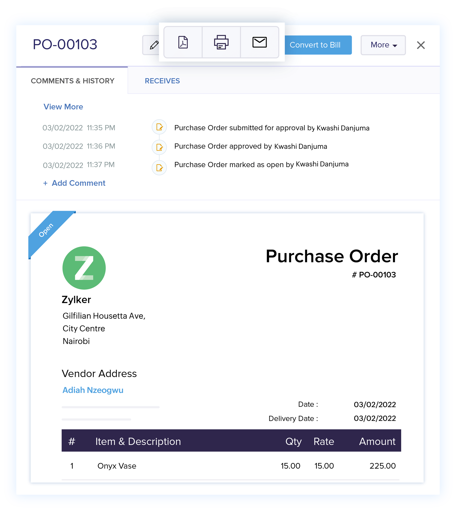Share Purchase Orders - Best Purchase Order Software | Zoho Books