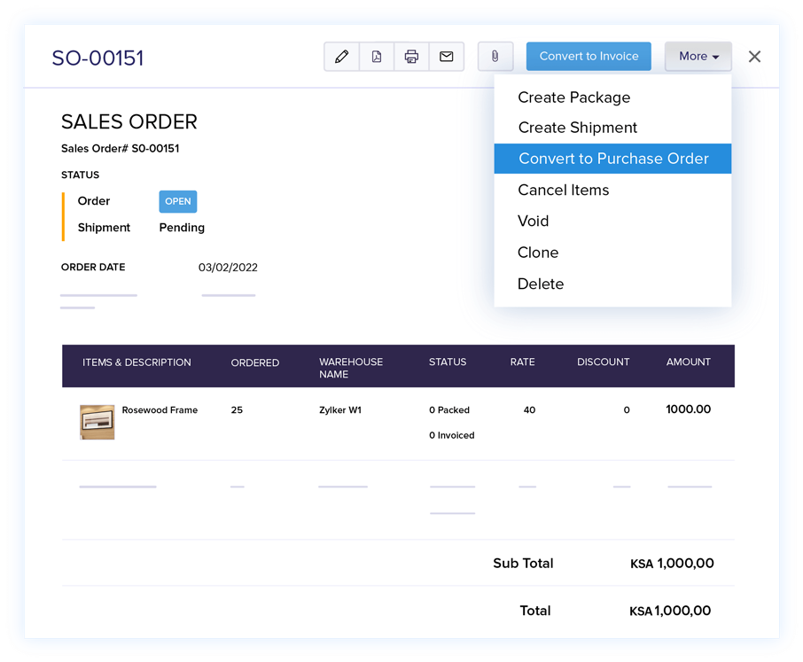 Convert Order to Purchase Order - Online Sales Order Management Software | Zoho Books