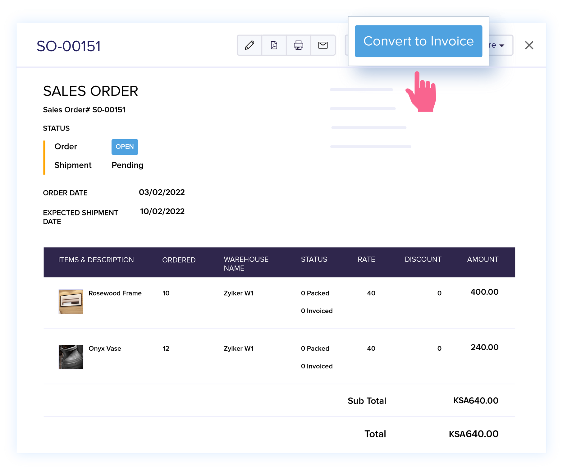 Convert Estimate to Sales Order - Sales Order Processing System | Zoho Books