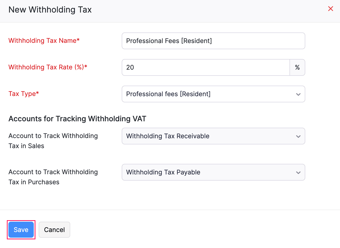 Create a Withholding Tax Rate