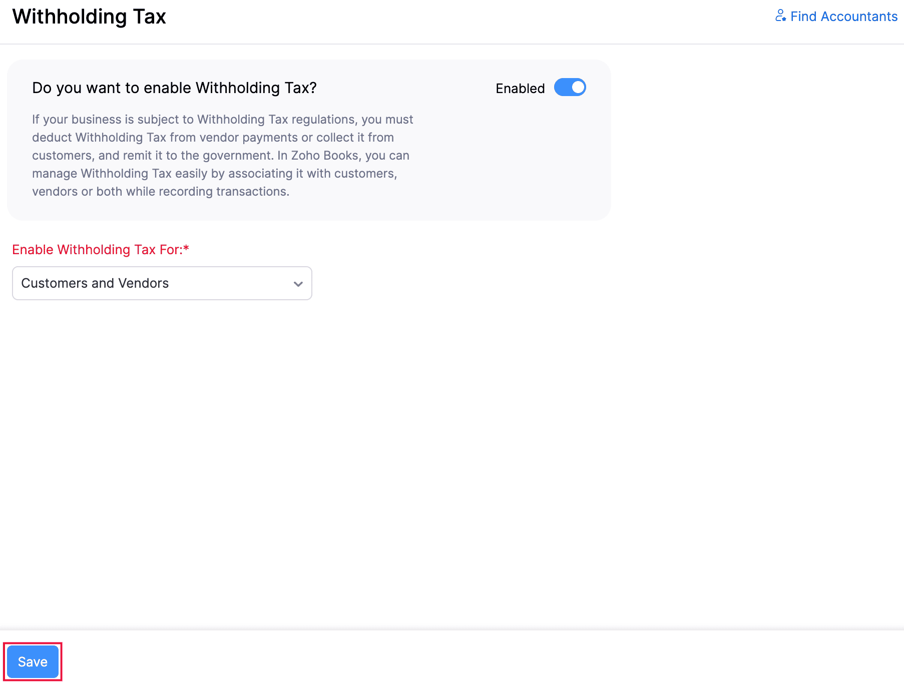 Enable Withholding Tax