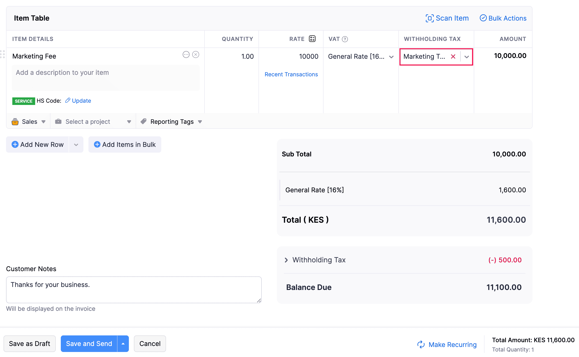 Apply Withholding Tax to Invoices