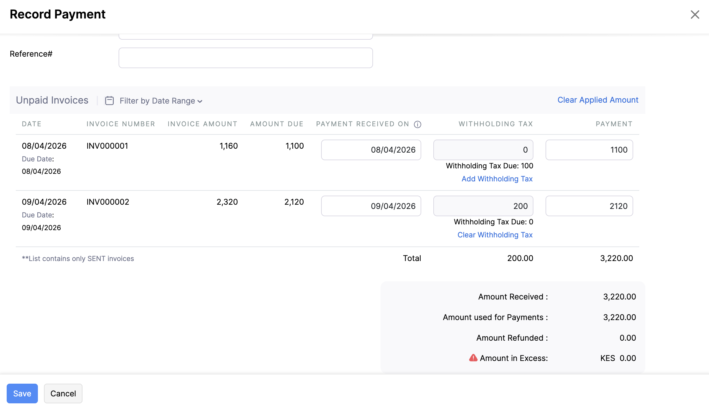Apply Withholding Tax to Multiple Customer Payments