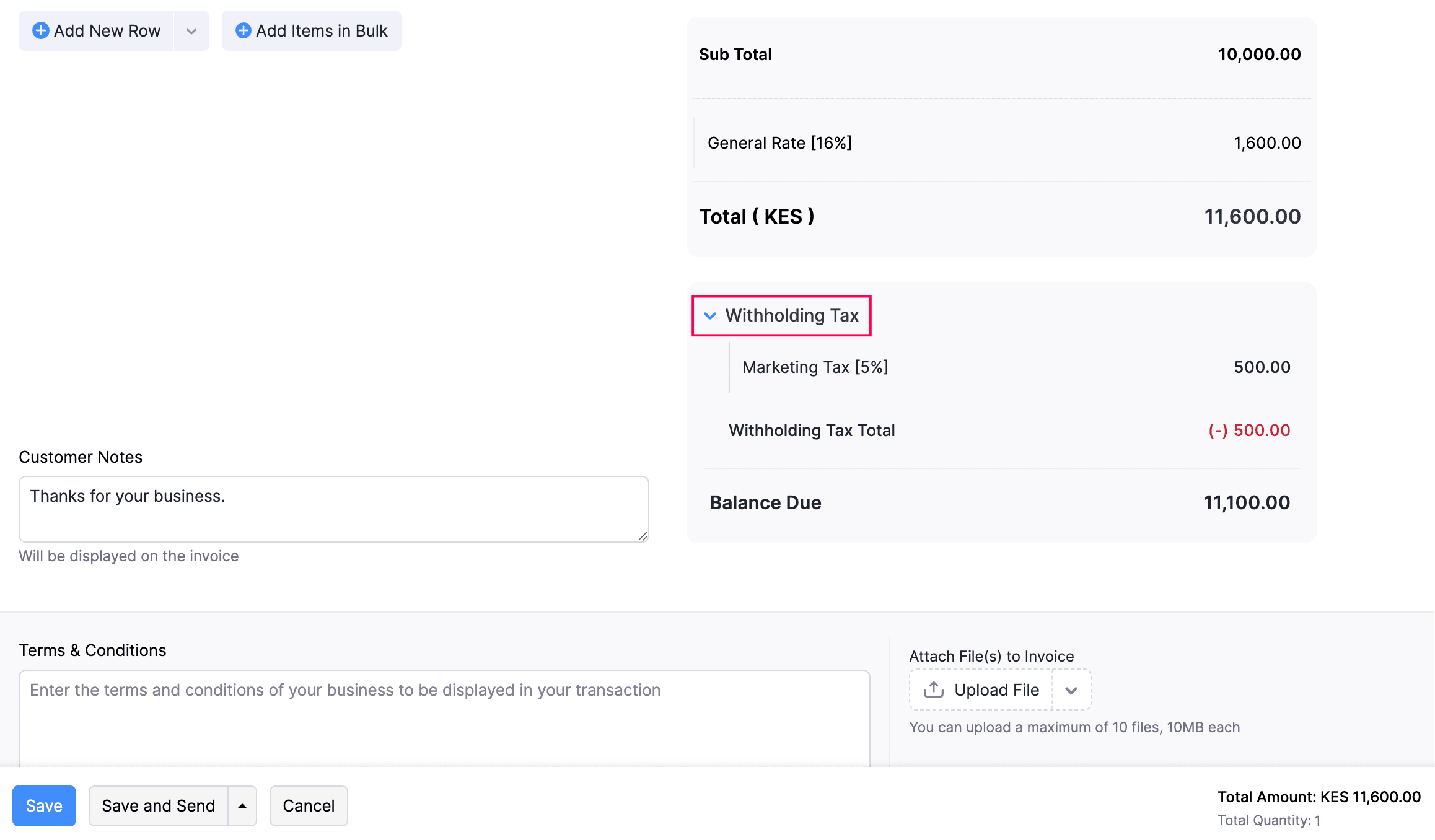 Withholding Tax section