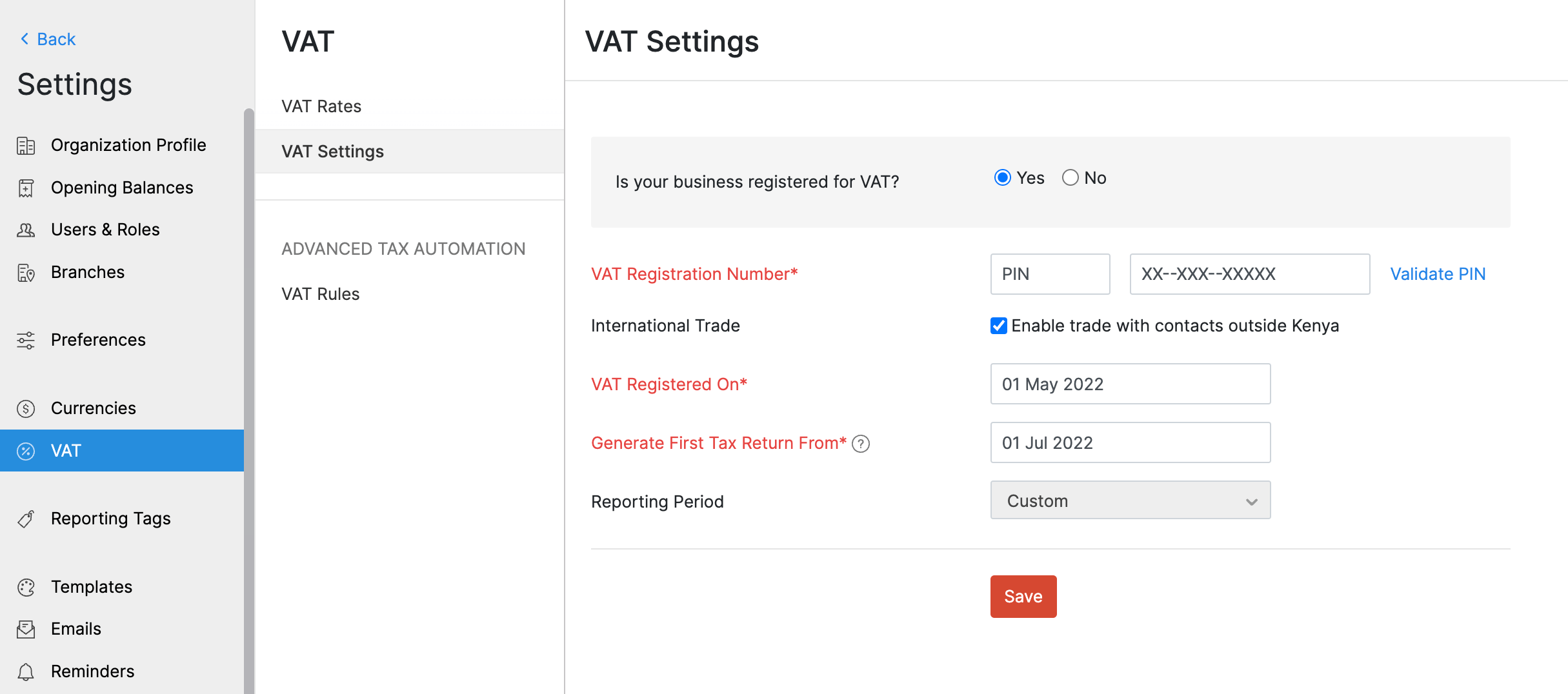 VAT Settings