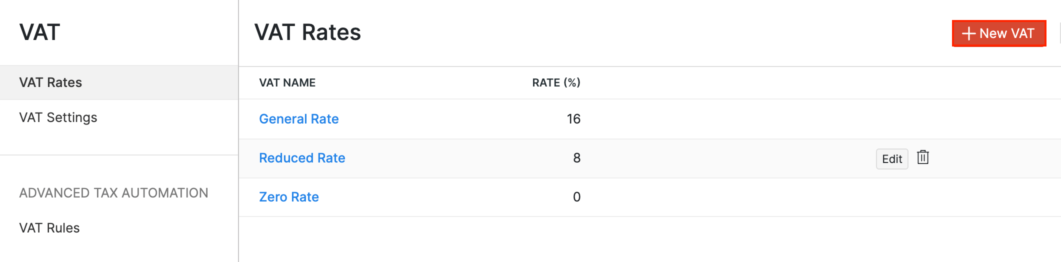 VAT Settings