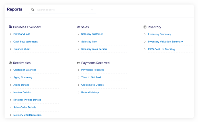 Reports Feature - Online Accounting Software | Zoho Books