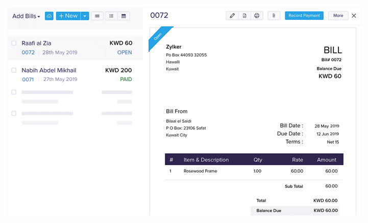 Bills Feature - Online Accounting Software | Zoho Books