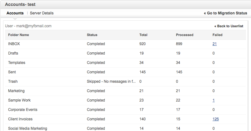 contas de migração