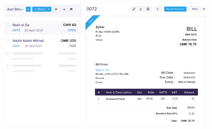 Bills Feature - Online Accounting Software | Zoho Books
