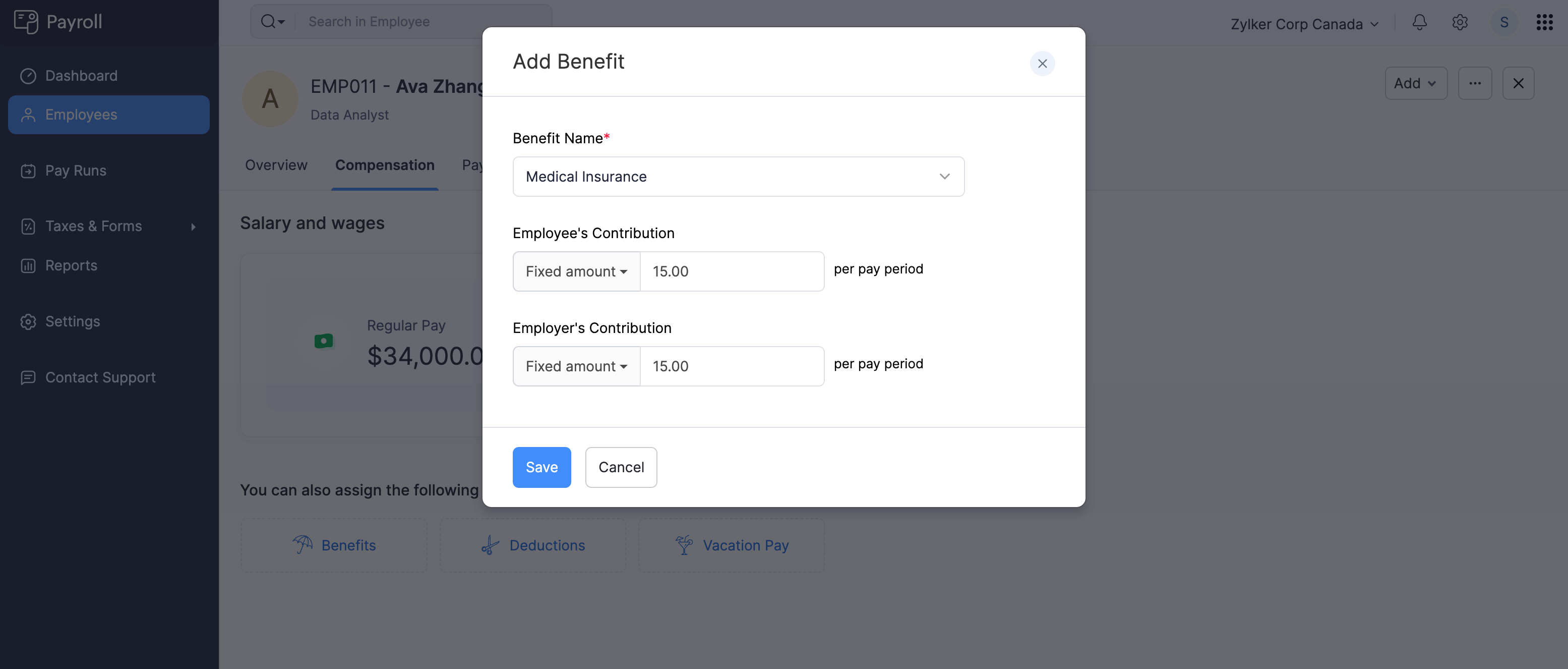 Add Benefit for Employee