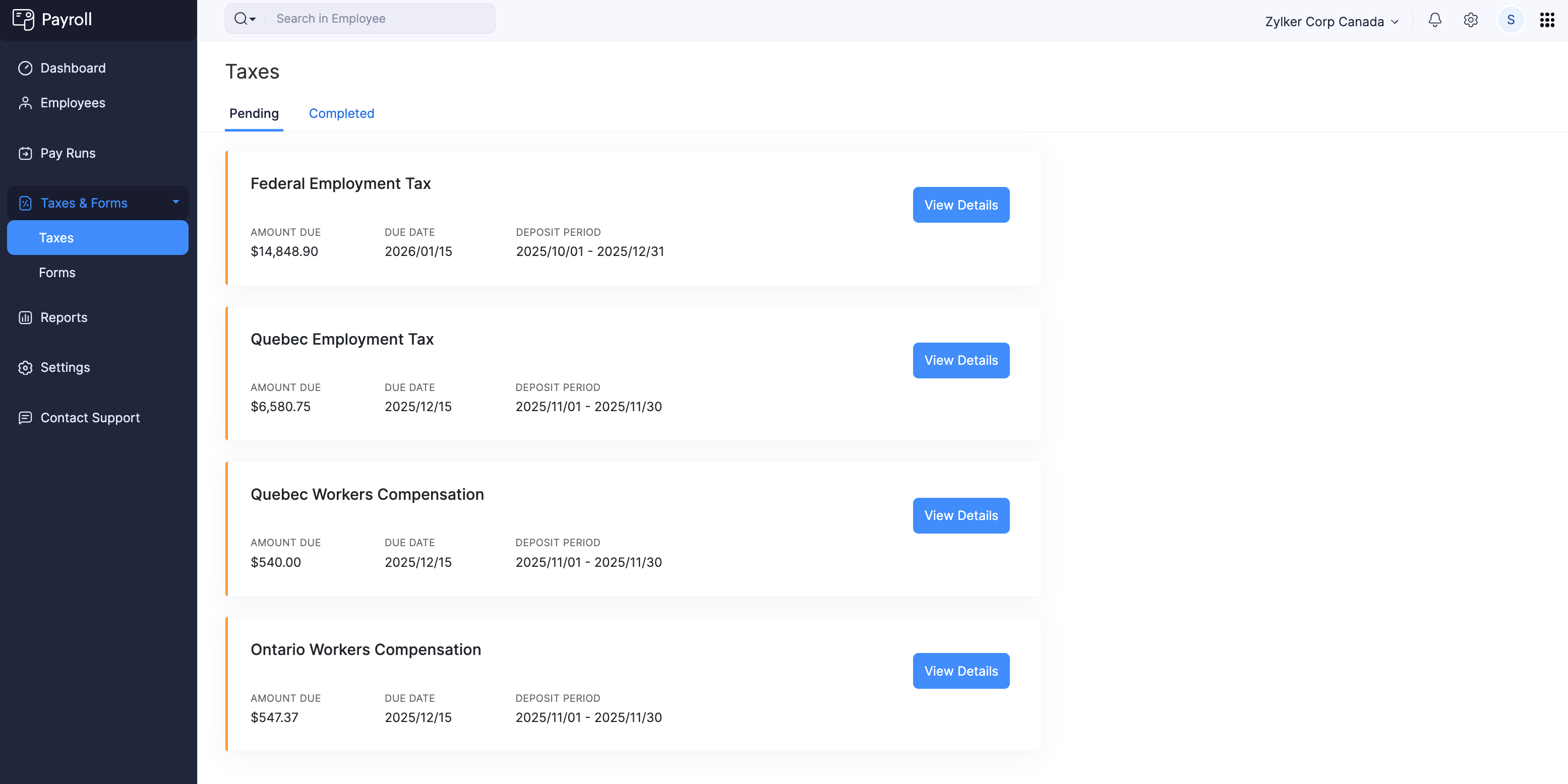 Taxes in Zoho Payroll