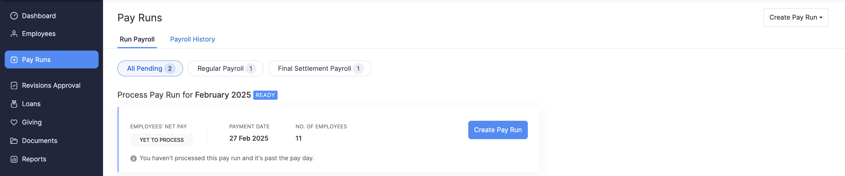 Create Pay Run