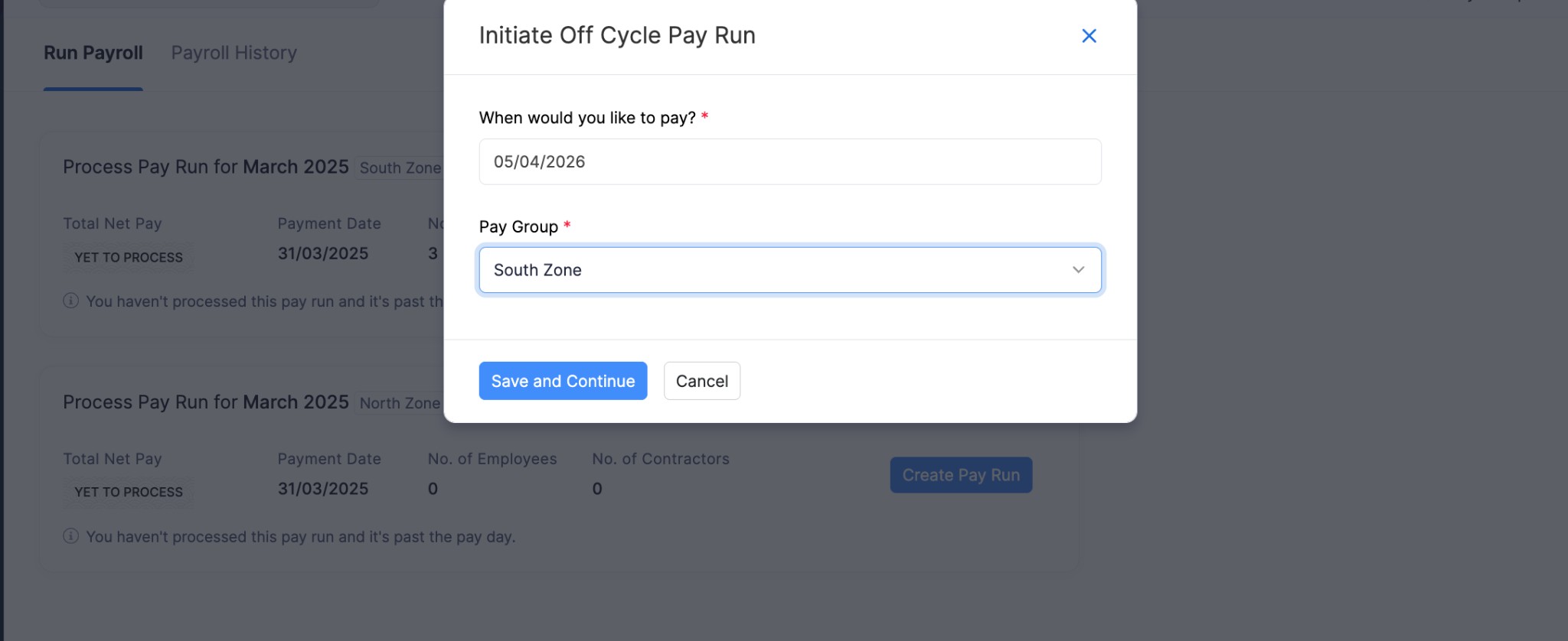 Pay Run Select Pay Group