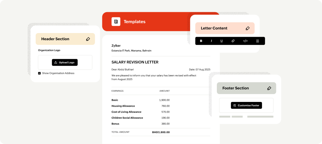  Screenshot of custom features in Zoho Payroll for Bahrain